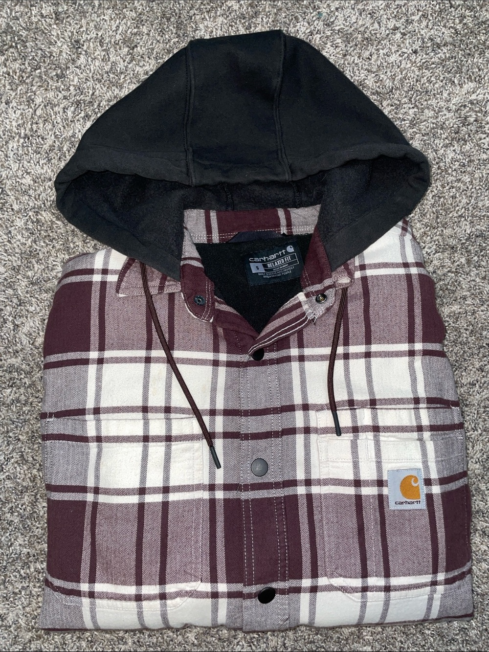 Carhartt Plaid Relaxed Fit Rugged Flex Button Up Shacket with Hood